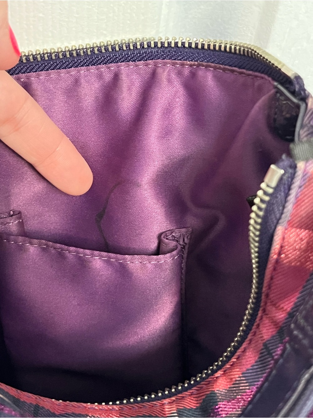 Coach Poppy Tartan Plaid Crossbody Hobo Purple Hangtags #16120 Silver Y2K - Picture 16 of 17